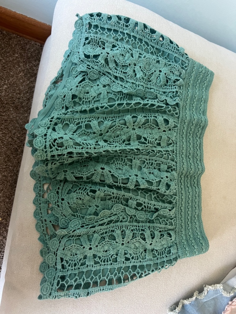 Crochet Lace Mini Skirt in Teal